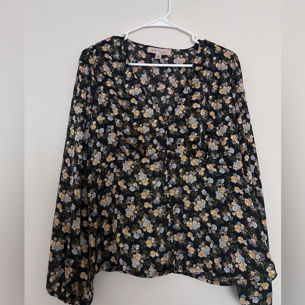 Satin floral V cut top